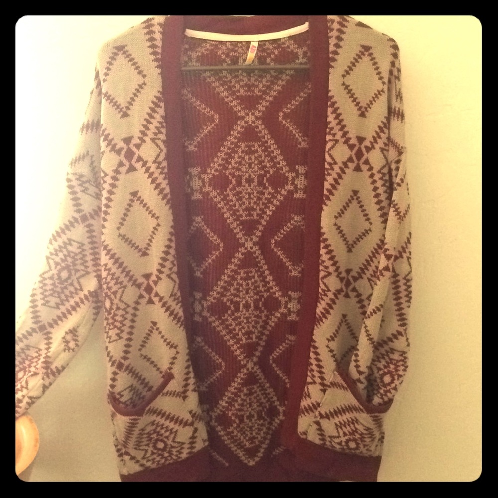 Red and Off-white Long Knit Cardigan